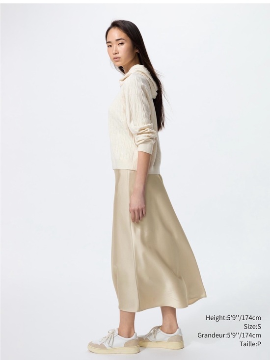 Uniqlo Dresses & Skirts - Uniqlo Cream Satin-Like Midi Skirt